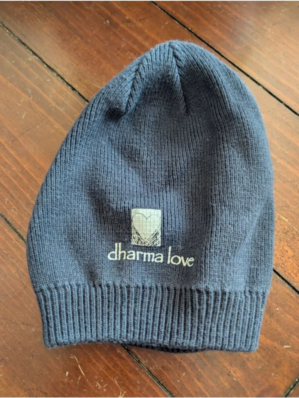 Dharma Love Organic Cotton Beanie With Floral Patch Navy Blue Sweatshop-Free Uni